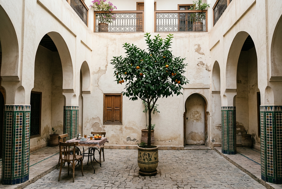 Cour de riad marocain, image de synthèse d’inspiration